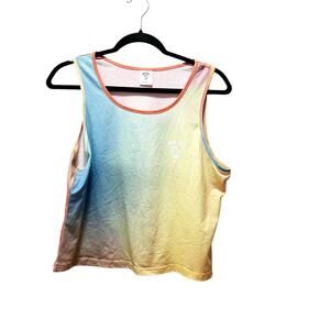 Malibu CA Beach Tie Dye Green Orange Cropped Tank Top Sleeveless Tee Siez Large